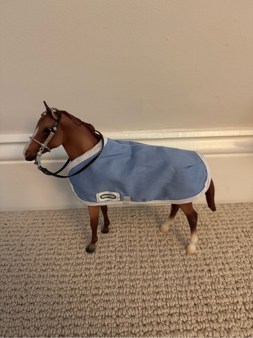 Breyer Chestnut Model Horse with Light Blue Blanket